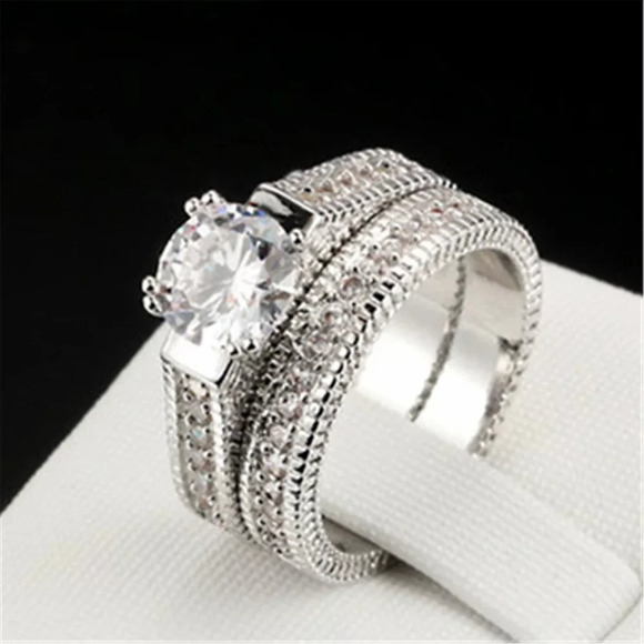 NEW Diamond Simulant‎ Engagement Band Ring Set - Picture 2 of 16